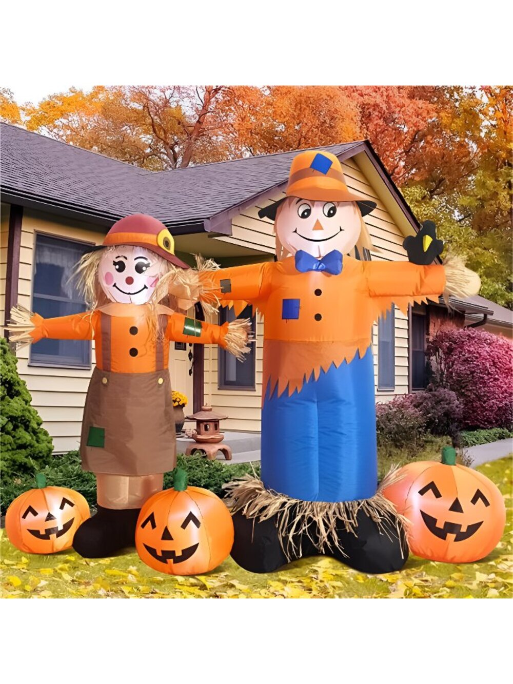 6ft Long Inflatable Scarecrow and Pumpkin – Halloween Thanksgiving Fall